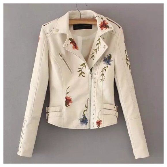 🥀 Embroidery Buttery Soft Vegan Leather Jacket - Picture 6 of 7